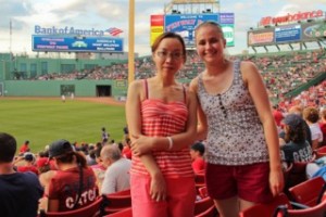 Xiaoli Liao (Pentelute lab post doc) and Amy at a Red Sox/Yankees game
