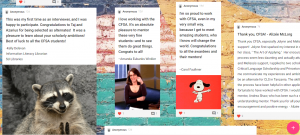 screenshot of CFSA padlet wall featuring a fake brick backdrop with white blocks of text and cheerful images