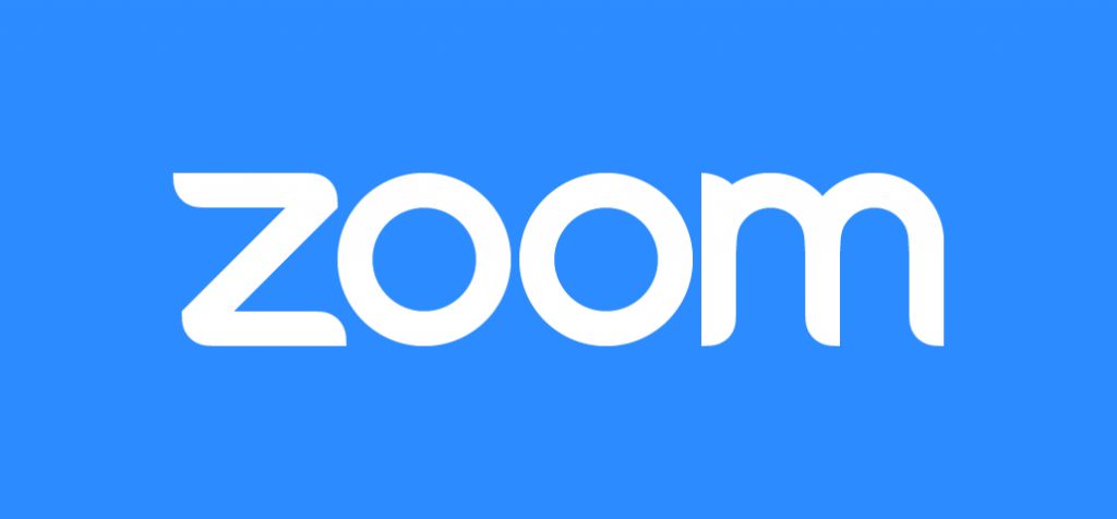 The word "zoom" in white letters on a light blue background