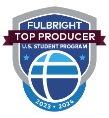 Badge that reads Fulbright Top Producer U.S. Student Program 2023-2024
