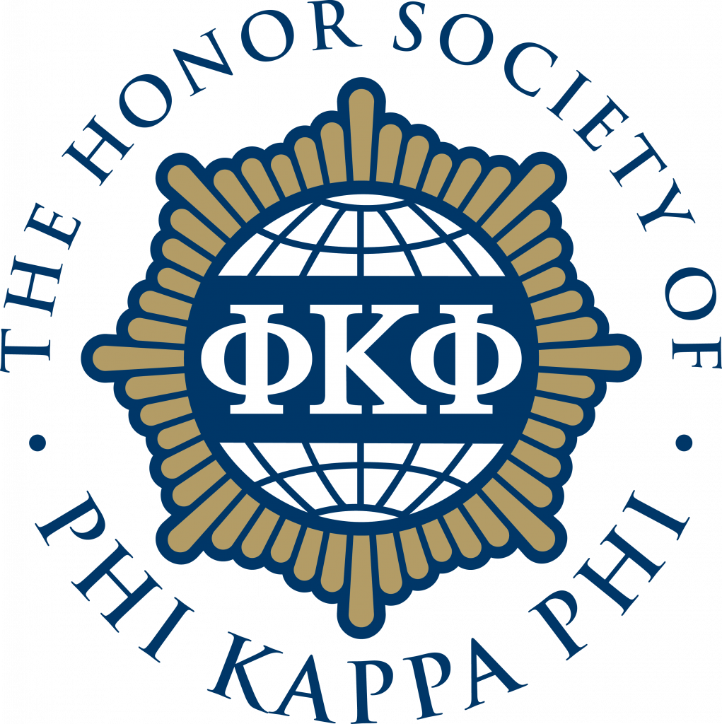 Greek letters for Phi Kappa Phi are centered in a globe and surrounded by gold detail. The whole image is surrounded by the words The Honor Society of PHI KAPPA PHI